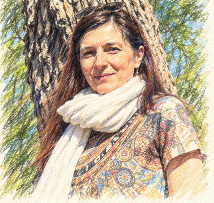 Dessin pastel de Virginie en écharpe claire